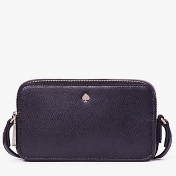 kate spade New York Mila Double Zip Leather Crossbody Bag, Black - Picture 1 of 16